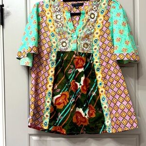 Anthropologie Indigo Moon bohemian patchwork tunic top